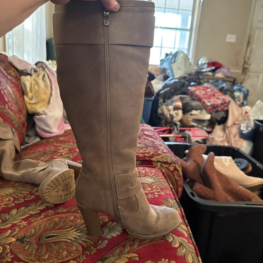 LOFT Womens Sz 6 Leather Brown Rugged Belted Knee High Boots